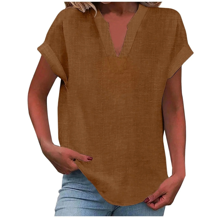 Damska Bluzka V-Neck w Stylu Luźnym – Lekki Top na Wiosnę i Lato do Codziennego Noszenia