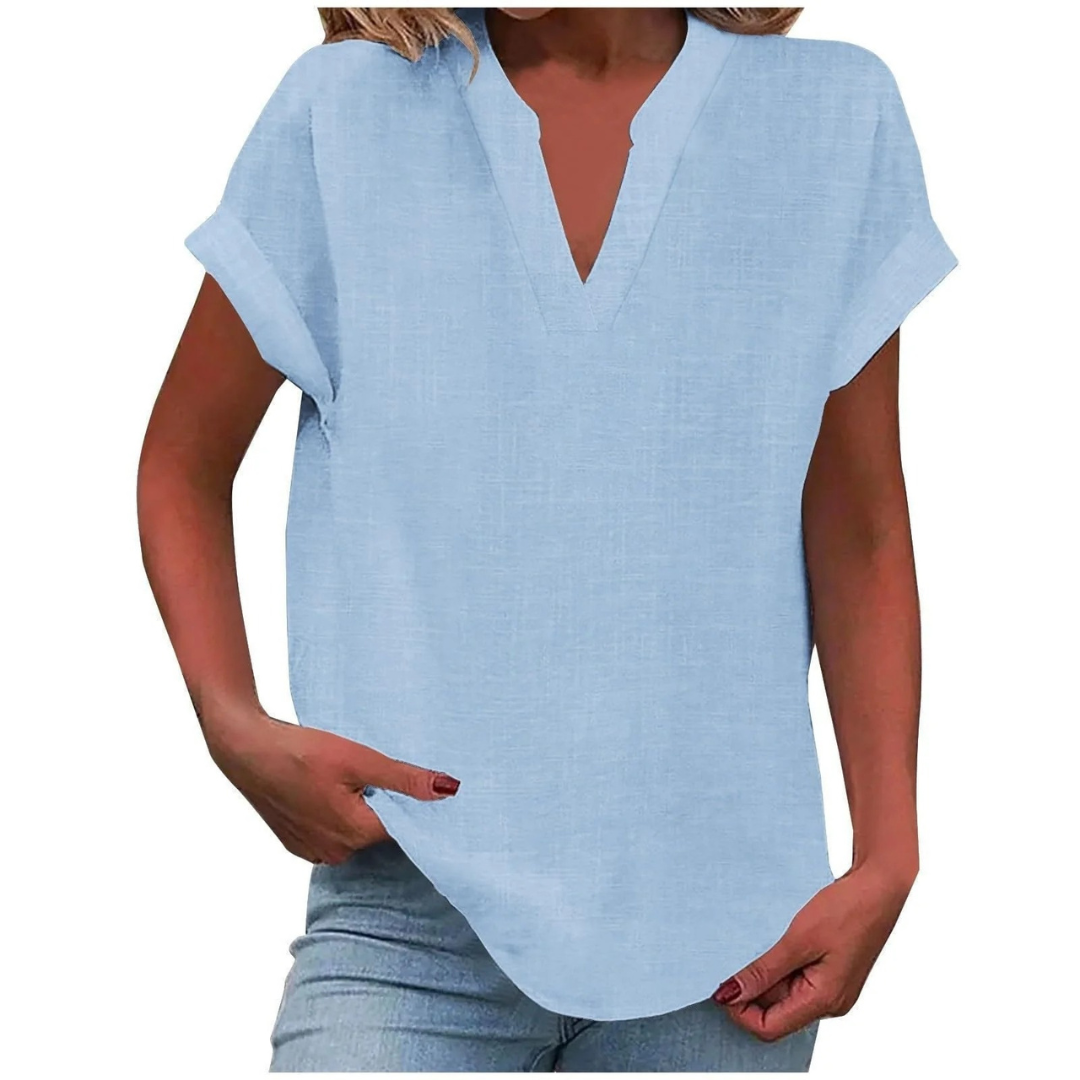 Damska Bluzka V-Neck w Stylu Luźnym – Lekki Top na Wiosnę i Lato do Codziennego Noszenia
