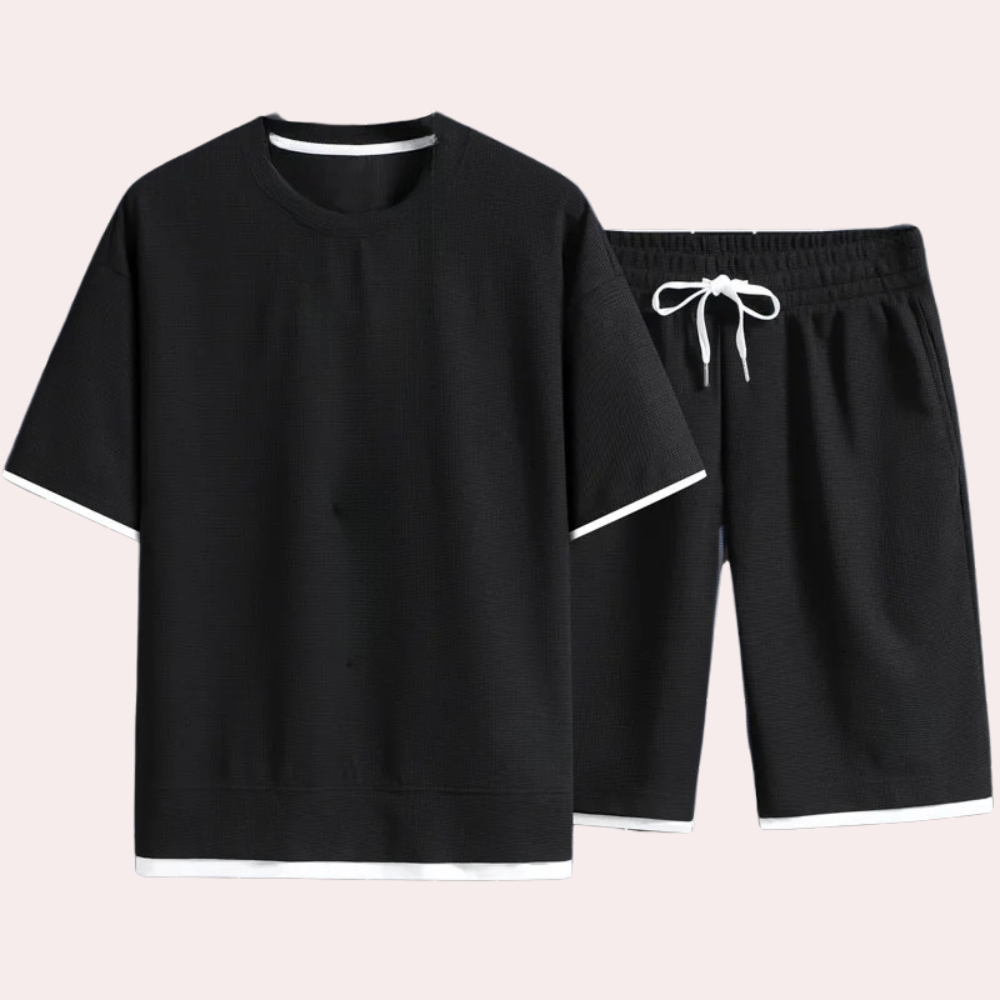 Męski Dwuczęściowy Zestaw Lounge Minimalistyczny T-Shirt i Szorty