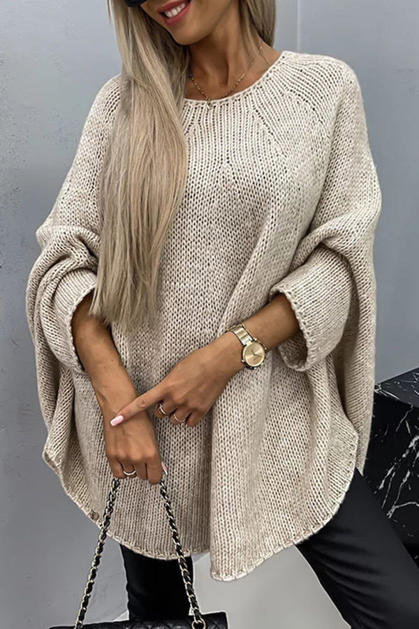 Damski ponczo z dzianiny – Sweter z luźnym okrągłym dekoltem do smart casualowych stylizacji