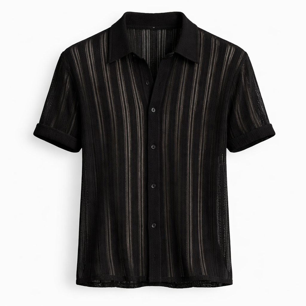 Męska dzianinowa koszulka polo z teksturowanym pionowym paskiem, letnia