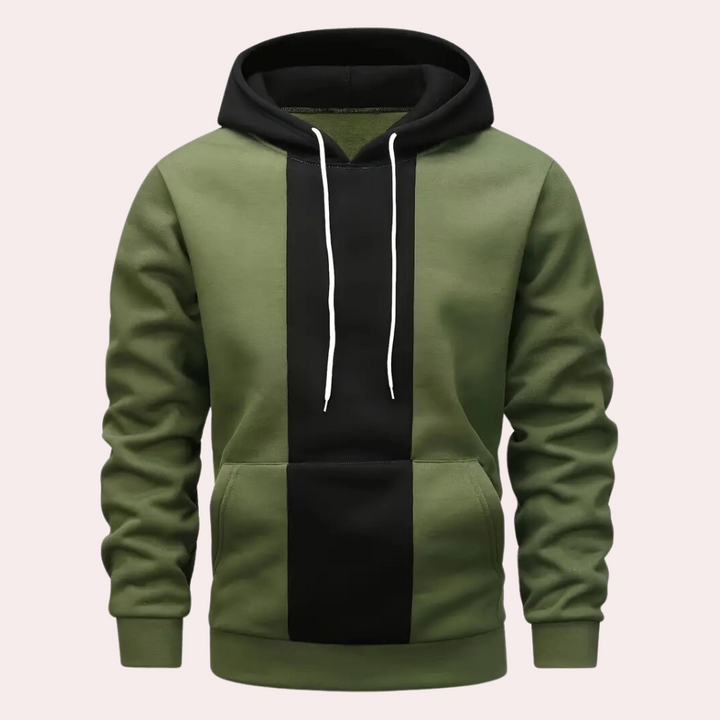 Męska Bluza z Kapturem z Kontrastowym Panelem, Luźna, Casual Streetwear, Sweter