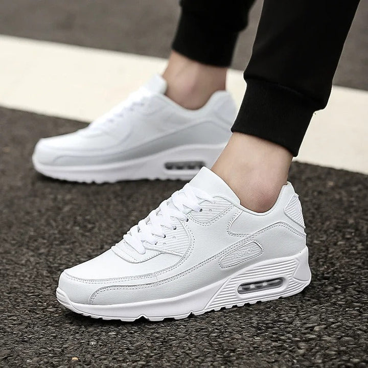 Męskie białe skórzane trampki z amortyzowaną podeszwą codzienne sneakersy uliczne