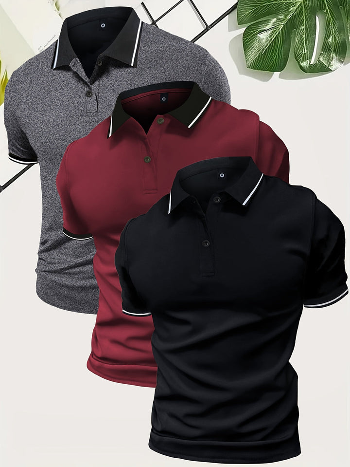 Męskie polo z kontrastowym kołnierzykiem, slim fit, krótki rękaw 3 w 1