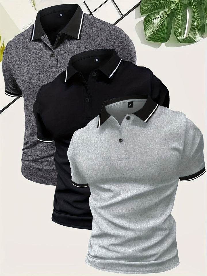 Męskie polo z kontrastowym kołnierzykiem, slim fit, krótki rękaw 3 w 1