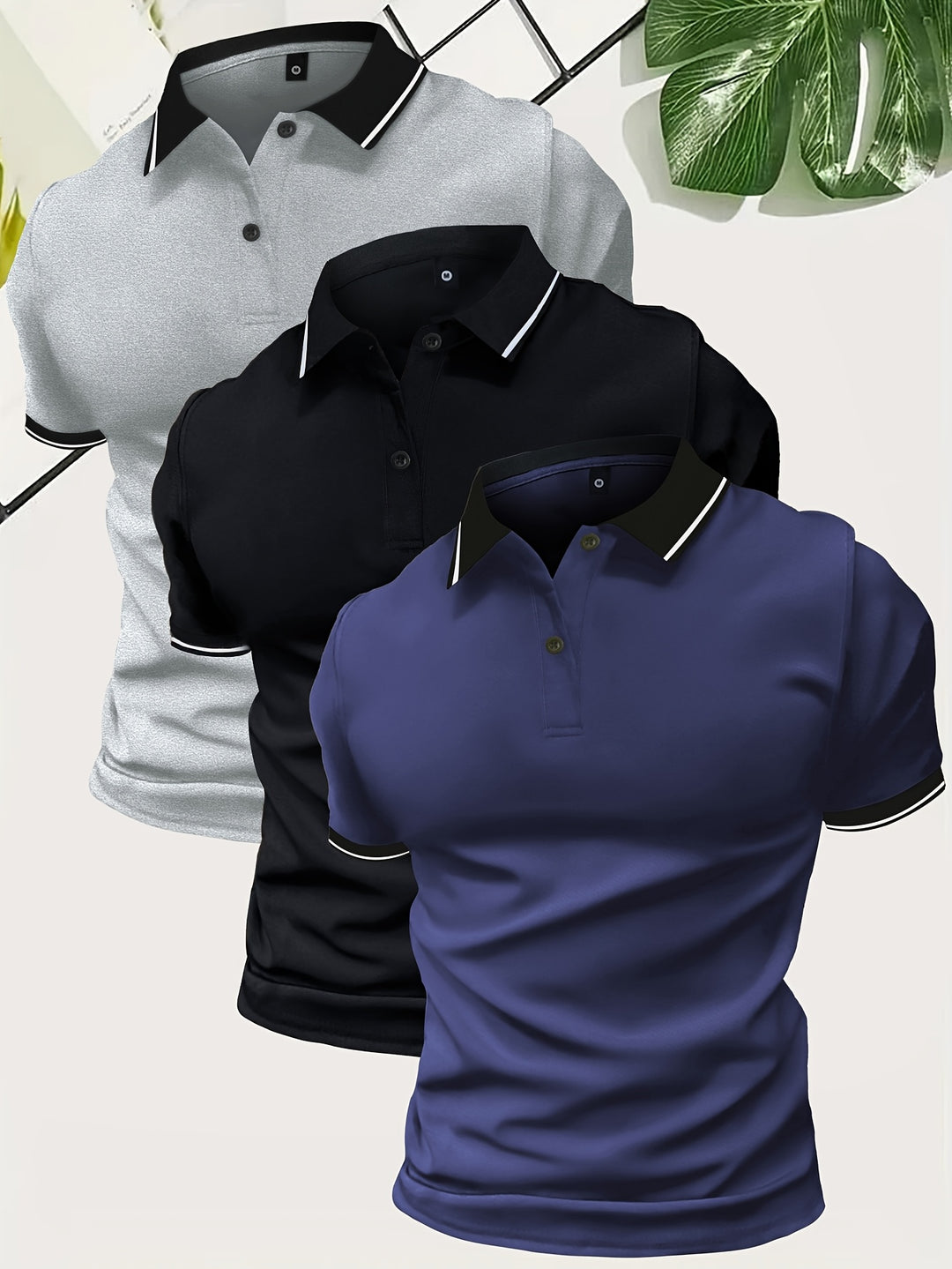 Męskie polo z kontrastowym kołnierzykiem, slim fit, krótki rękaw 3 w 1