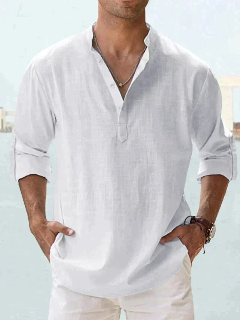 Męska koszula letnia z długim rękawem i rozluźnionym kołnierzem