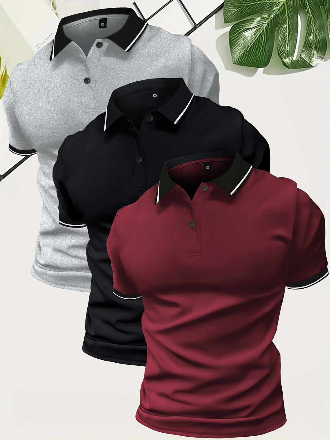 Męskie polo z kontrastowym kołnierzykiem, slim fit, krótki rękaw 3 w 1