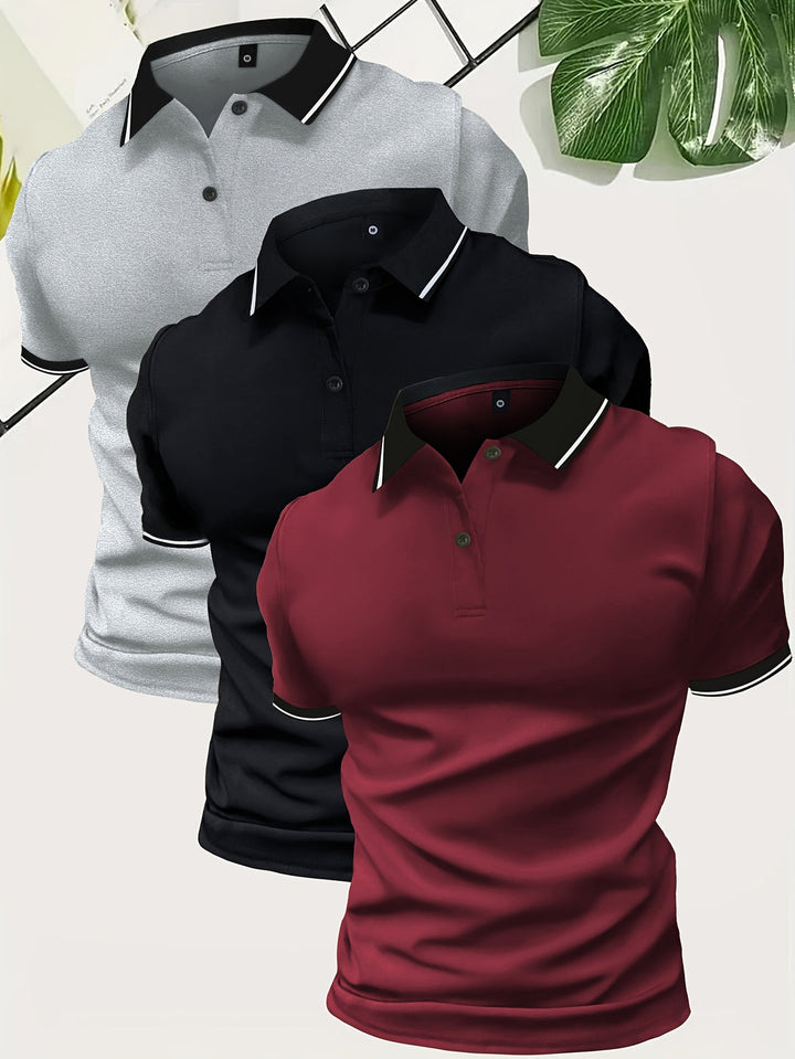 Męskie polo z kontrastowym kołnierzykiem, slim fit, krótki rękaw 3 w 1