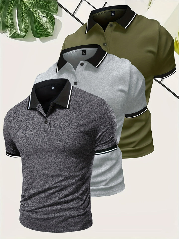 Męskie polo z kontrastowym kołnierzykiem, slim fit, krótki rękaw 3 w 1