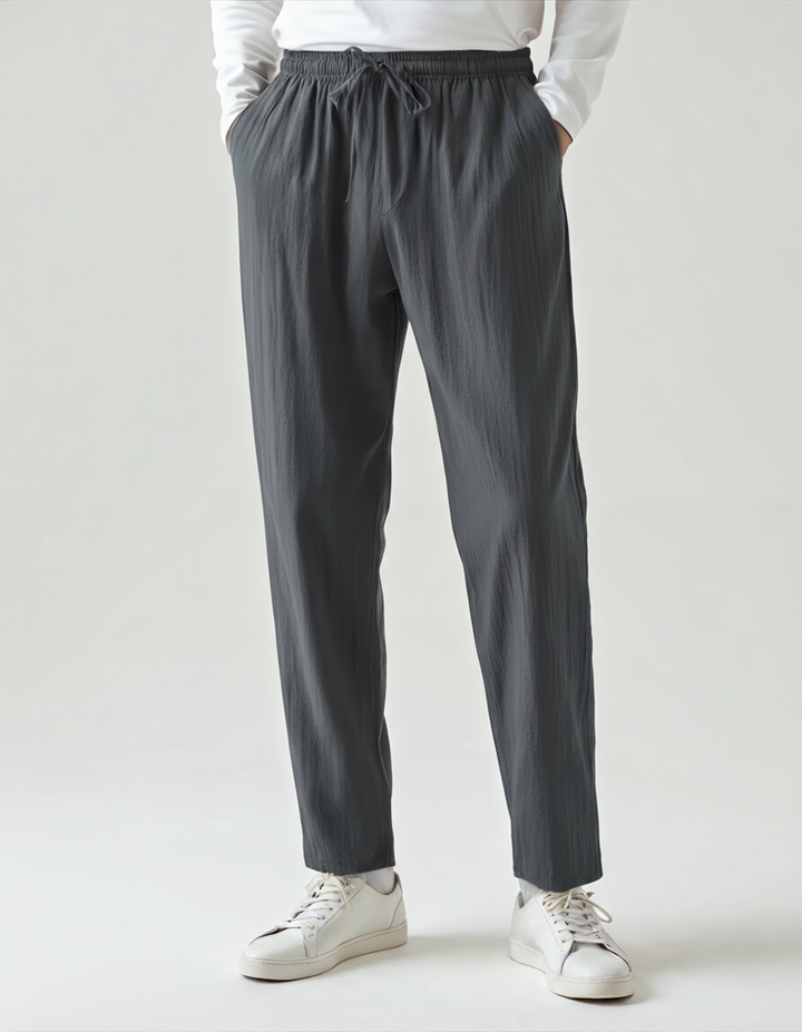 Męskie Luźne Spodnie Lnianie z Troczkiem - Komfort na Co Dzień