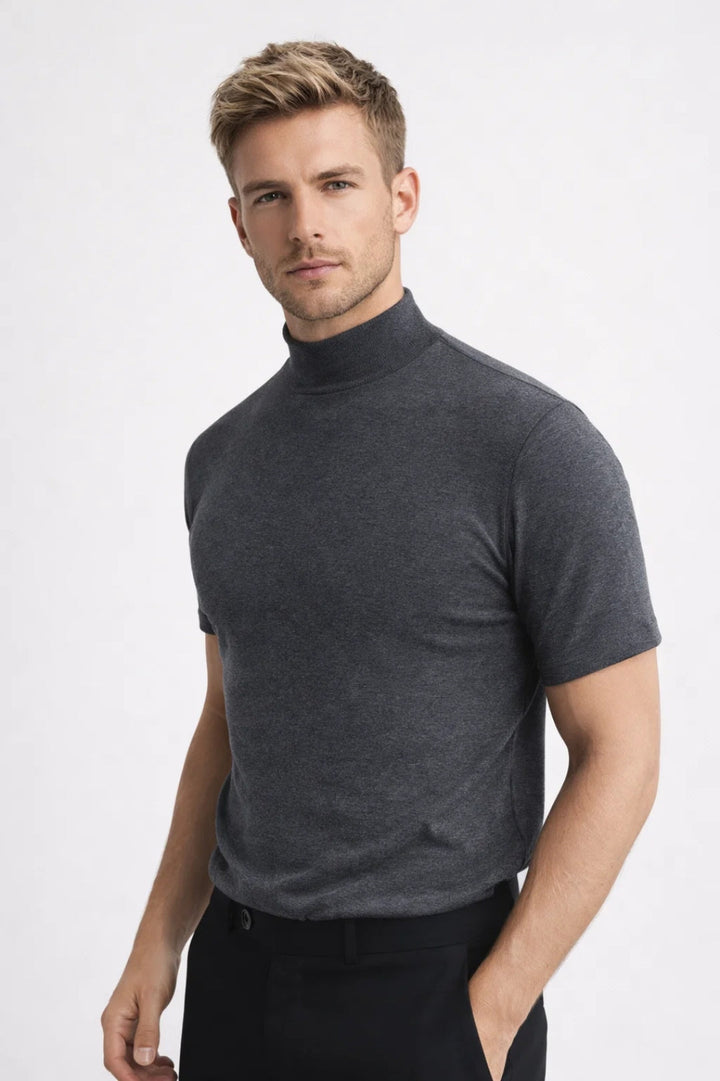 Męska koszulka casualowa slim fit z krótkim rękawem i stójką