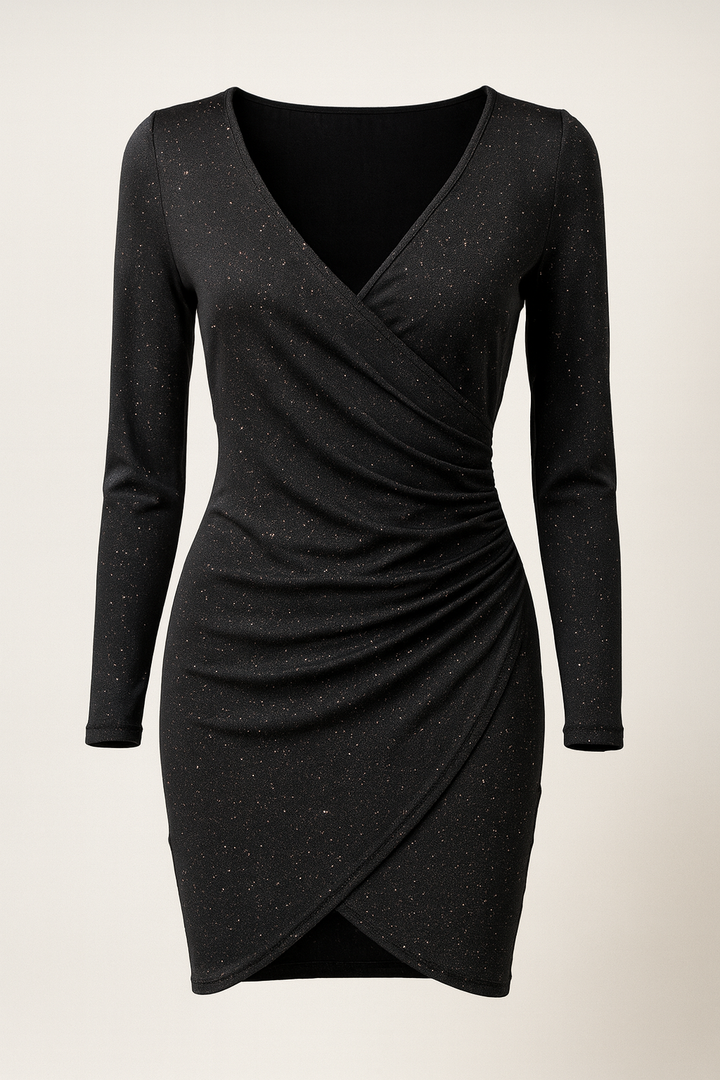 Sukienka mini bodycon z dekoltem w serek i detalami brokatowymi
