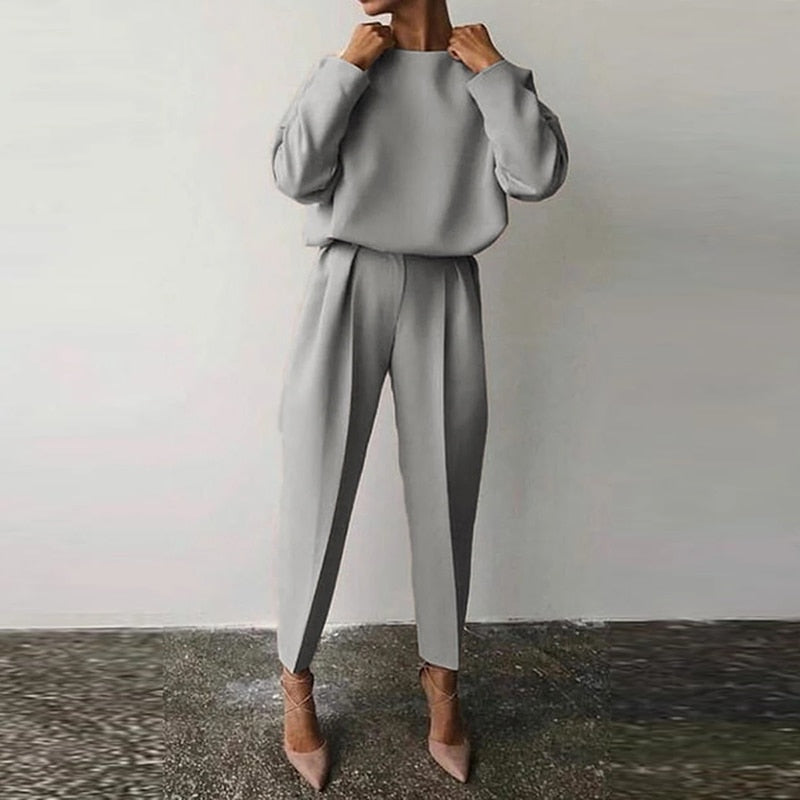 Damski zestaw dwóch części – Elegancki, komfortowy, stylowy, wszechstronny, smart casual, codzienny strój