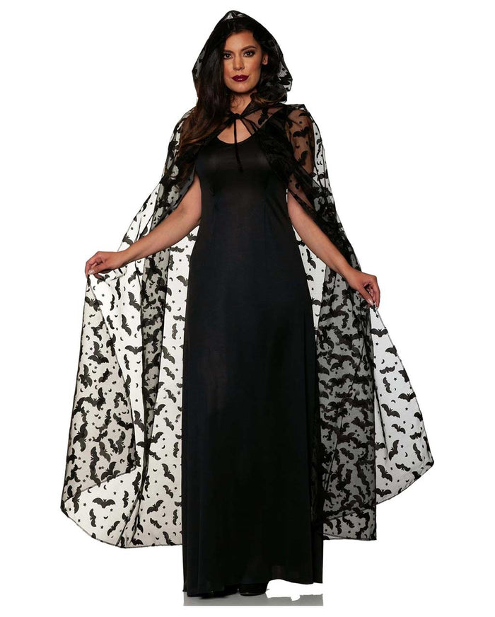 Kostium Halloweenowy dla kobiet - Czarny płaszcz z kapturem w kształcie nietoperza