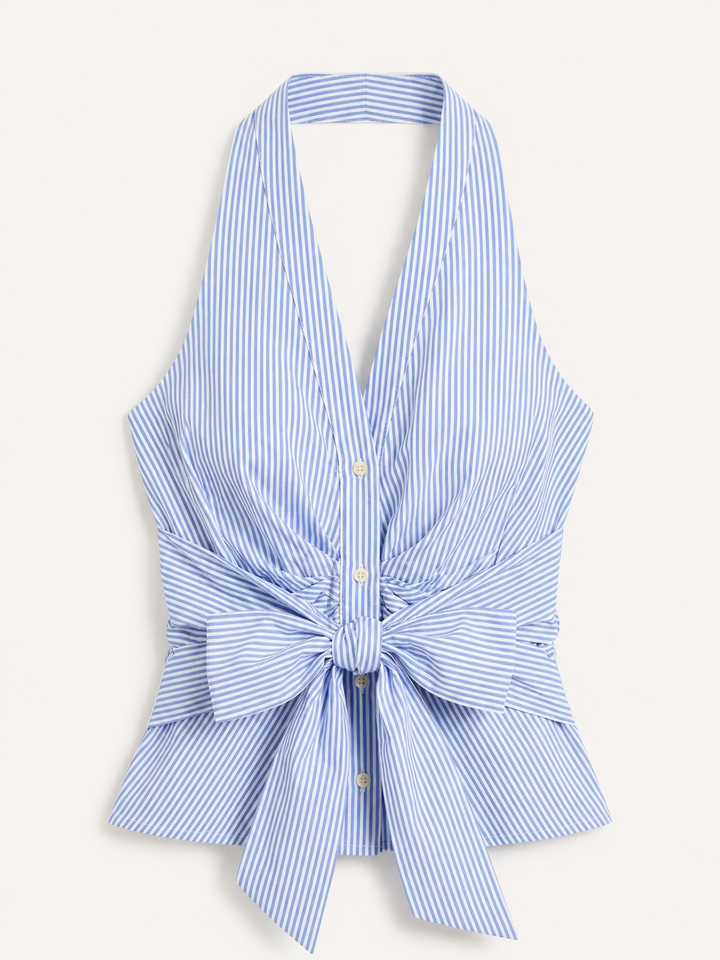Damska bluzka halter z wiązaniem z przodu, bez rękawów, w print
