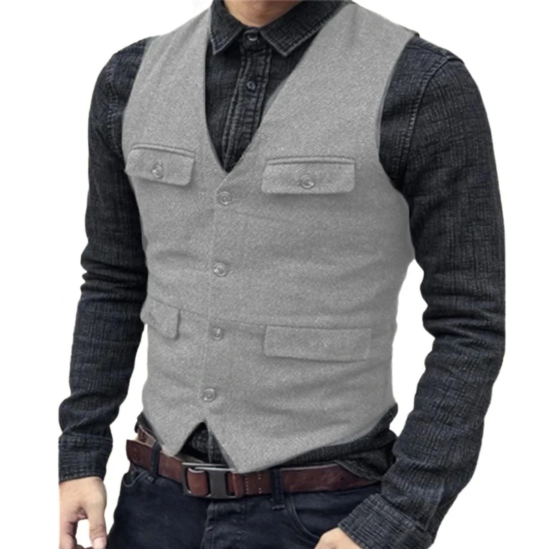 Męska kamizelka tradycyjna z dekoltem w serek – wielofunkcyjna warstwa dziedzictwa na festiwale i smart casual