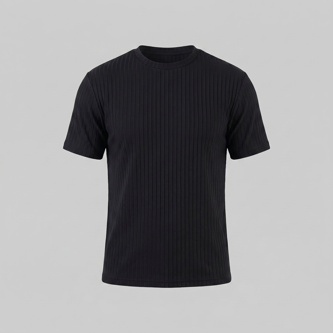 Męska T-shirt z prążkowanym wzorem, klasyczny krój, slim fit