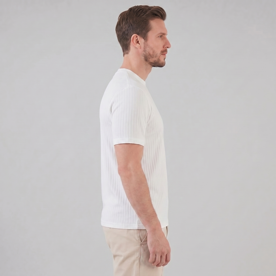 Męska T-shirt z prążkowanym wzorem, klasyczny krój, slim fit