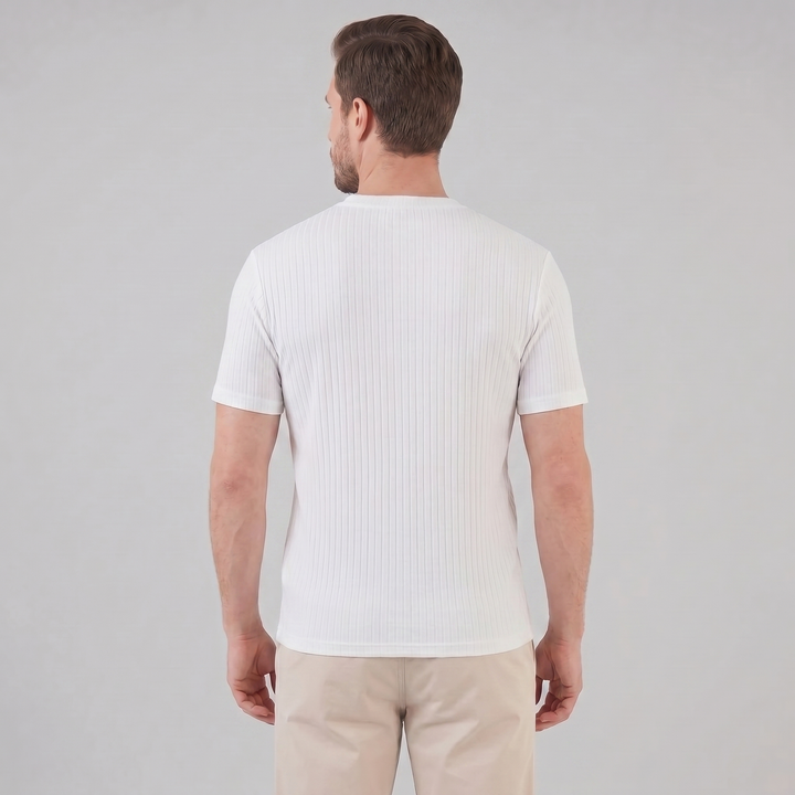Męska T-shirt z prążkowanym wzorem, klasyczny krój, slim fit