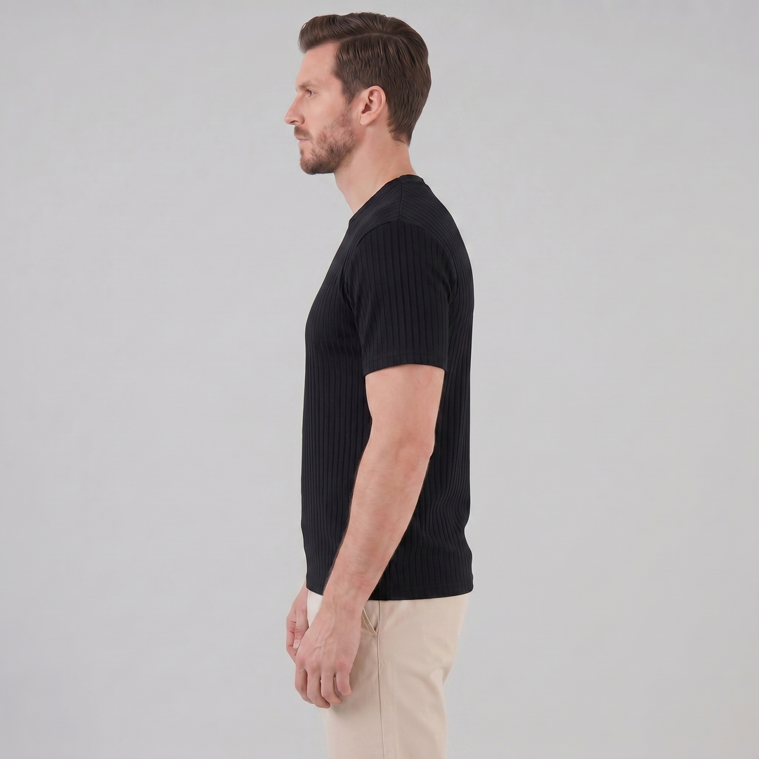 Męska T-shirt z prążkowanym wzorem, klasyczny krój, slim fit