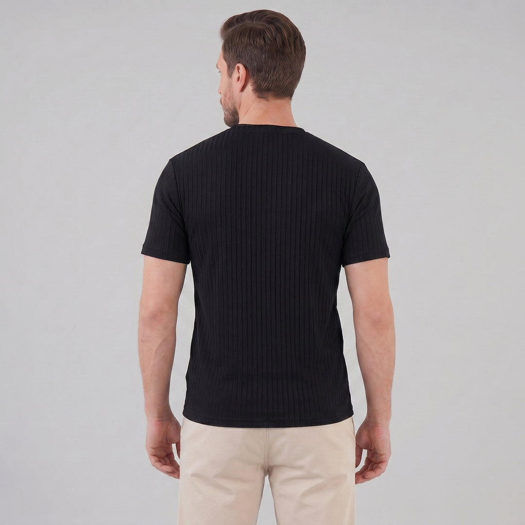 Męska T-shirt z prążkowanym wzorem, klasyczny krój, slim fit