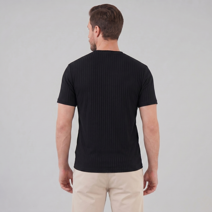 Męska T-shirt z prążkowanym wzorem, klasyczny krój, slim fit