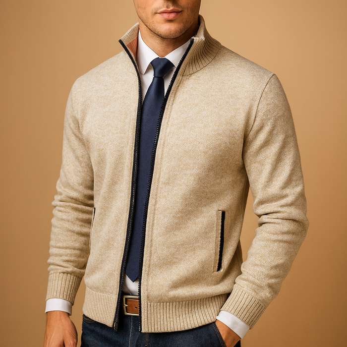 Męski klasyczny sweter cardigan z zamkiem błyskawicznym – Ponadczasowa dzianinowa kurtka na smart casual