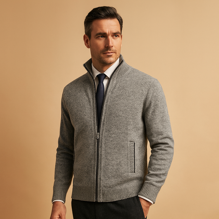 Męski klasyczny sweter cardigan z zamkiem błyskawicznym – Ponadczasowa dzianinowa kurtka na smart casual