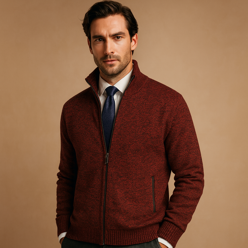 Męski klasyczny sweter cardigan z zamkiem błyskawicznym – Ponadczasowa dzianinowa kurtka na smart casual
