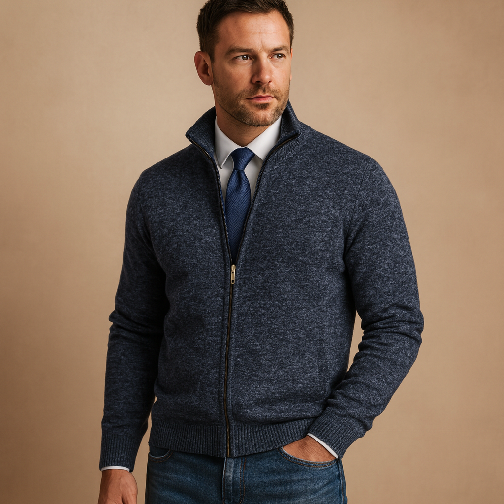 Męski klasyczny sweter cardigan z zamkiem błyskawicznym – Ponadczasowa dzianinowa kurtka na smart casual