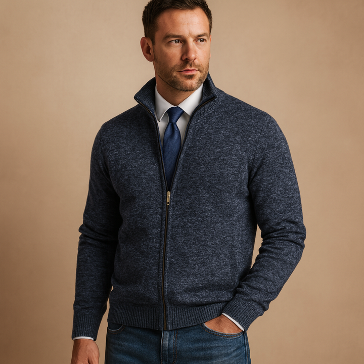 Męski klasyczny sweter cardigan z zamkiem błyskawicznym – Ponadczasowa dzianinowa kurtka na smart casual