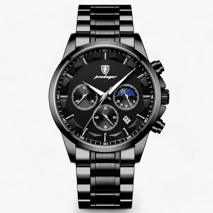 Męski wodoodporny zegarek chronograf z luminescencyjną tarczą i skórzanym paskiem