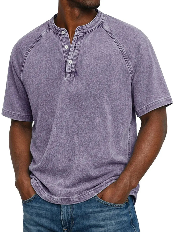 Męska Prana Koszulka Henley Krótki Rękaw Casual