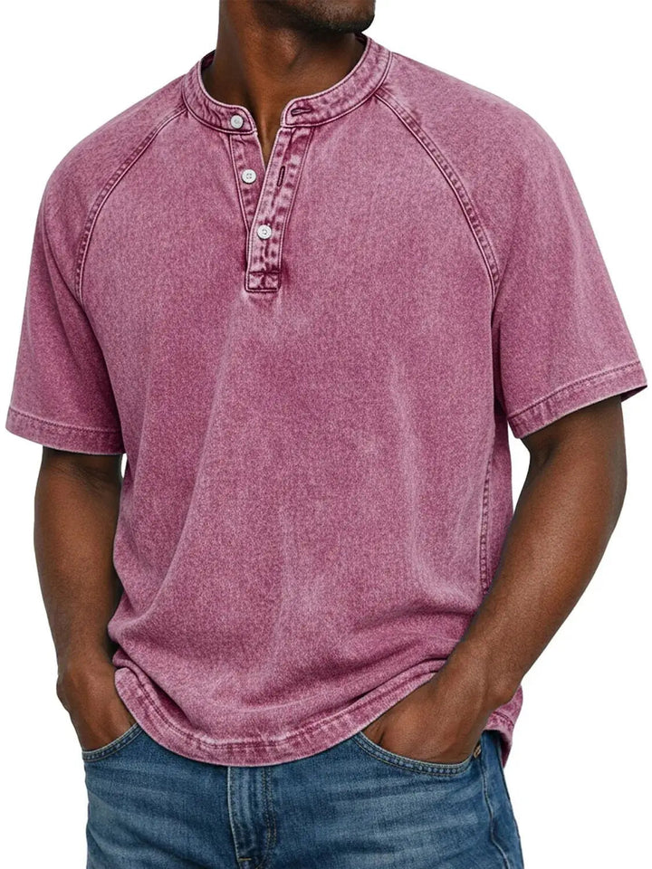Męska Prana Koszulka Henley Krótki Rękaw Casual