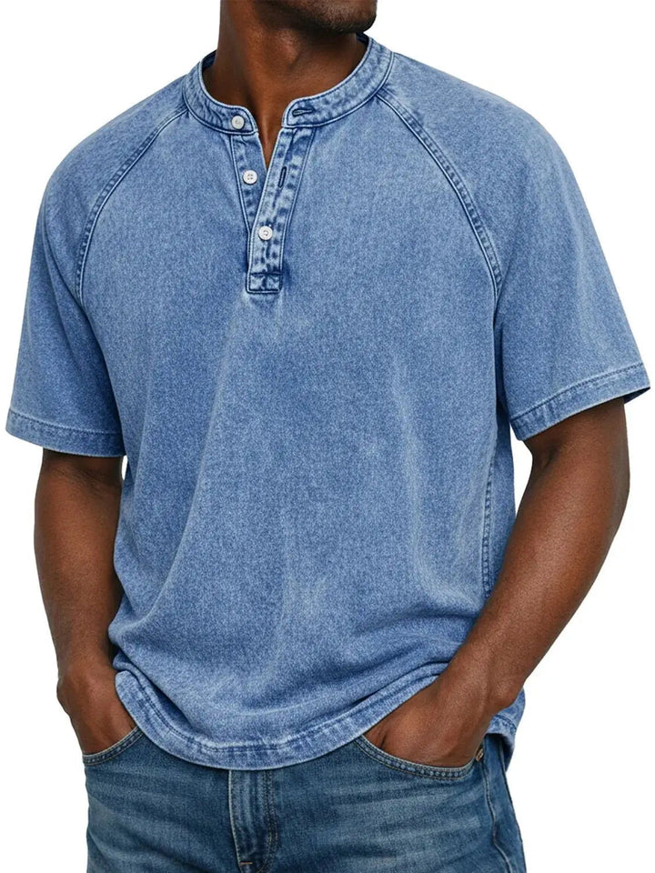 Męska Prana Koszulka Henley Krótki Rękaw Casual