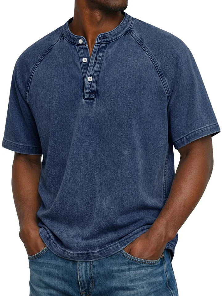 Męska Prana Koszulka Henley Krótki Rękaw Casual