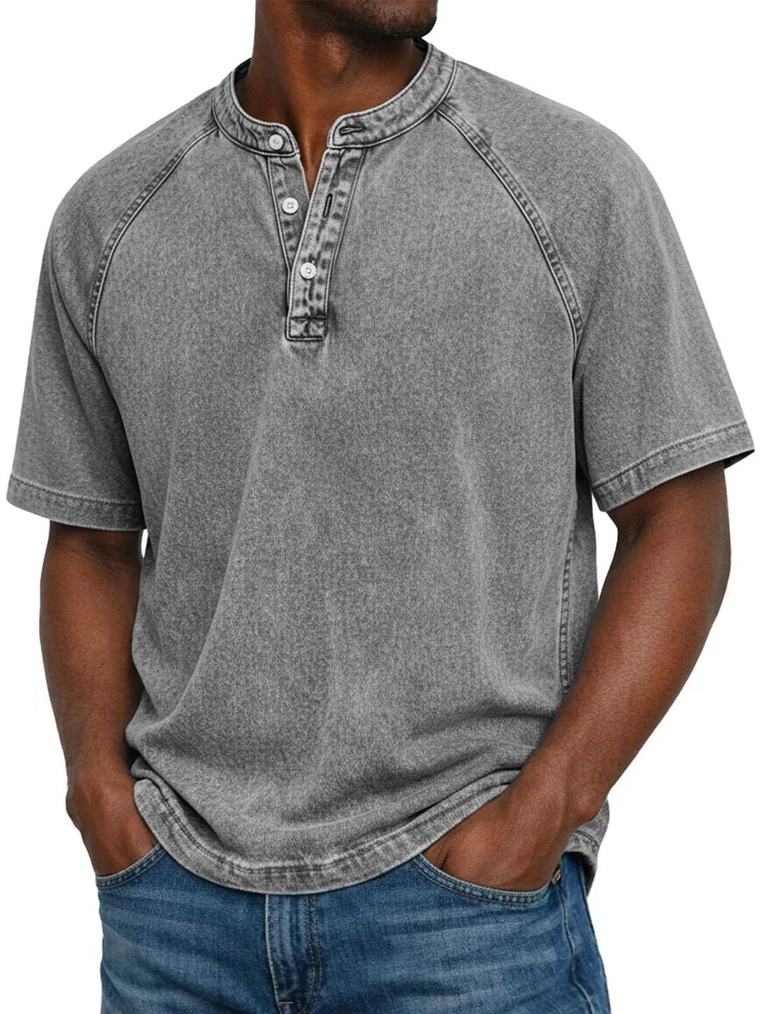 Męska Prana Koszulka Henley Krótki Rękaw Casual