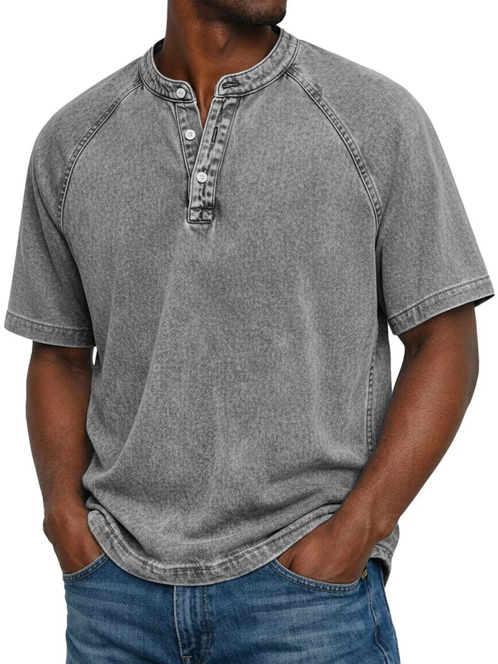 Męska Prana Koszulka Henley Krótki Rękaw Casual