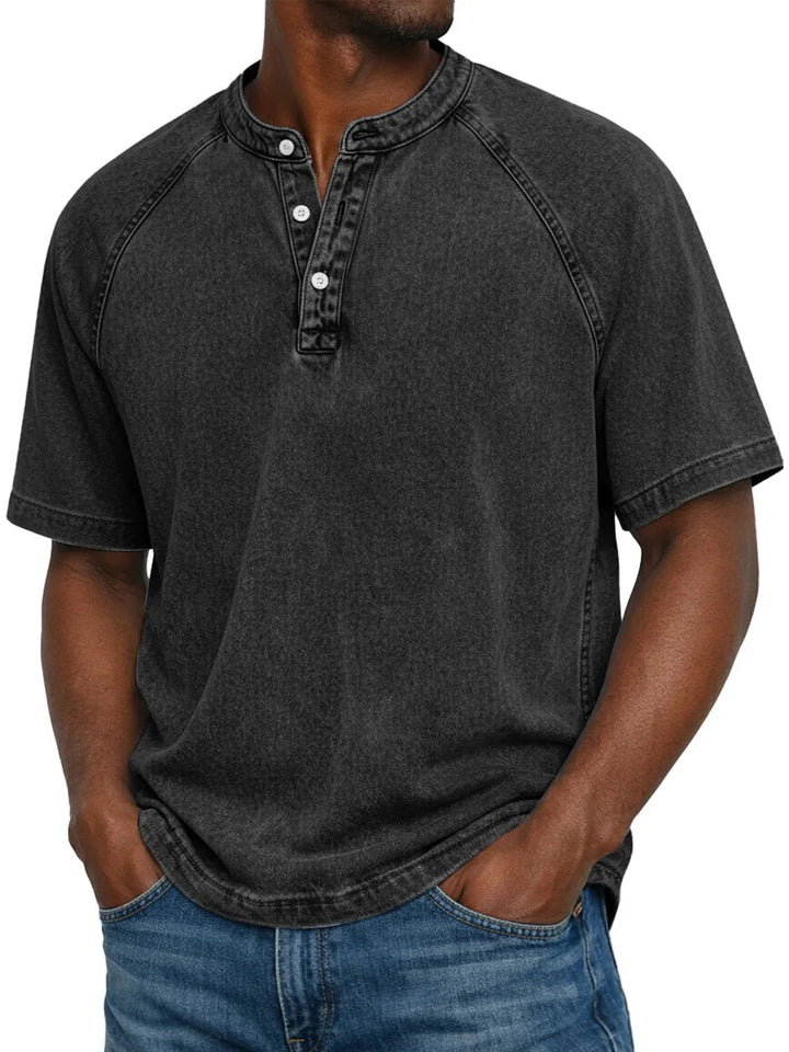 Męska Prana Koszulka Henley Krótki Rękaw Casual