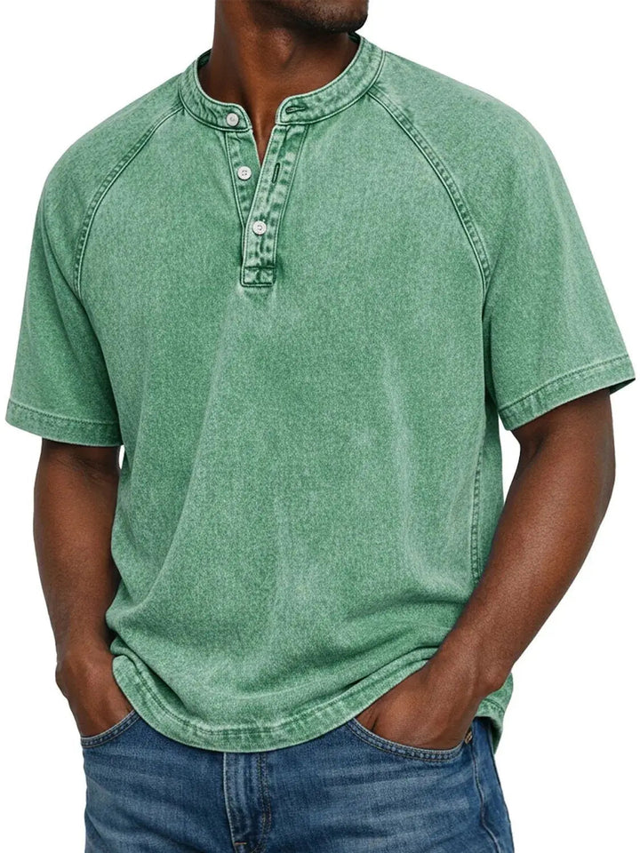 Męska Prana Koszulka Henley Krótki Rękaw Casual