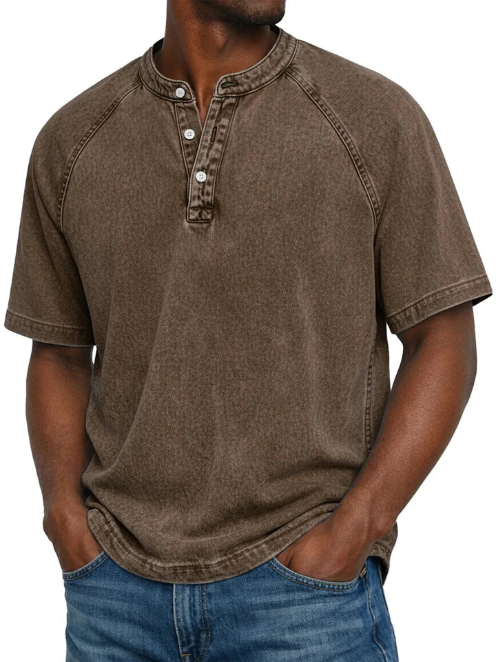 Męska Prana Koszulka Henley Krótki Rękaw Casual