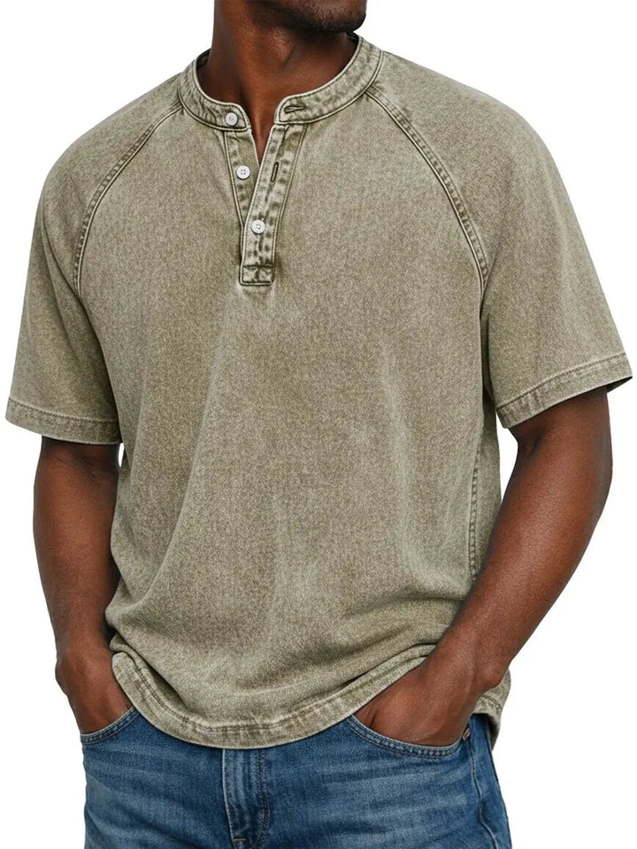 Męska Prana Koszulka Henley Krótki Rękaw Casual