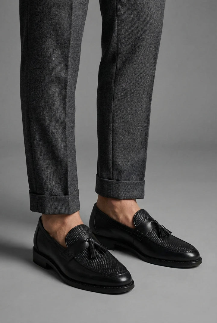 Męskie Tkane Skórzane Mokasyny z Frędzlami – Wygodne Buty Slip-On do Biura i Smart Casual