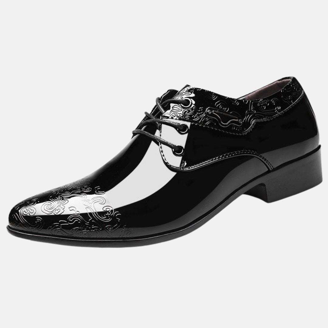 Męskie Lakierowane Buty Derby – Formalne Obuwie Sznurowane na Wesela i Do Pracy