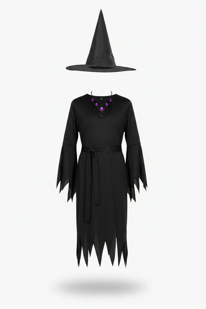 Czarny Kostium Czarownicy dla Dzieci z Kapeluszem i Paskiem na Halloween