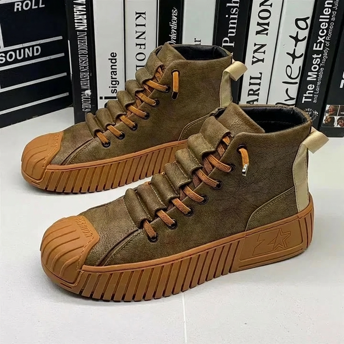 Męskie Sneakersy Wysokie z Grubą Podeszwą i Sznurowaniem