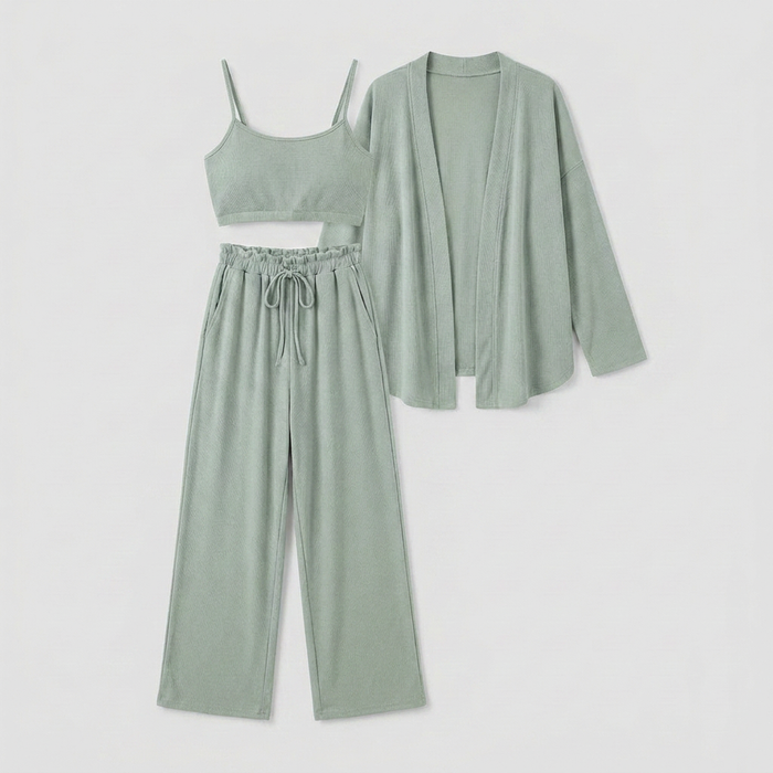 Damski 3-Częściowy Komplet Loungewear z Topem Crop i Kardigan