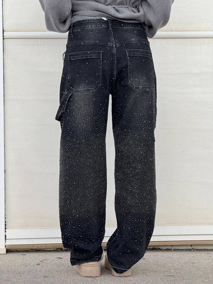 Damskie dżinsy o wysokim stanie i prostych nogawkach z kryształowymi detalami – Vintage Denim Look na każdą porę roku i bezwysiłkową elegancję