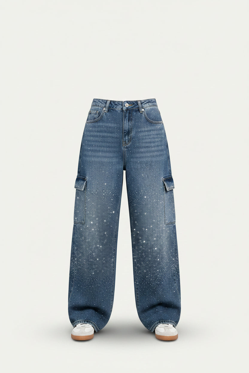 Damskie dżinsy o wysokim stanie i prostych nogawkach z kryształowymi detalami – Vintage Denim Look na każdą porę roku i bezwysiłkową elegancję